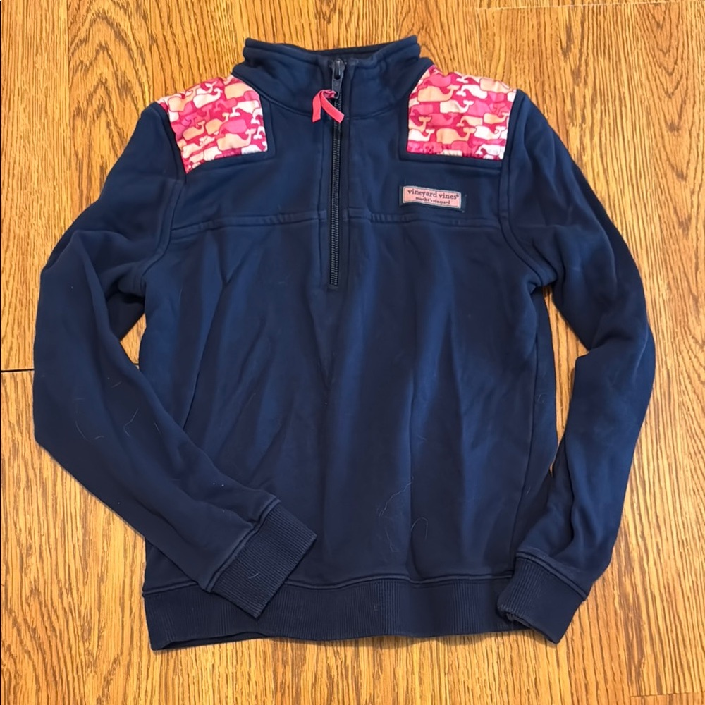 Vineyard Vines Navy Pullover with Pink Camo Details